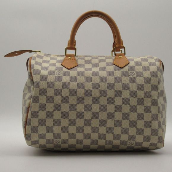 Louis Vuitton Speedy 30 Handbag Bag Canvas Leather Damier Azur White - Picture 2 of 7